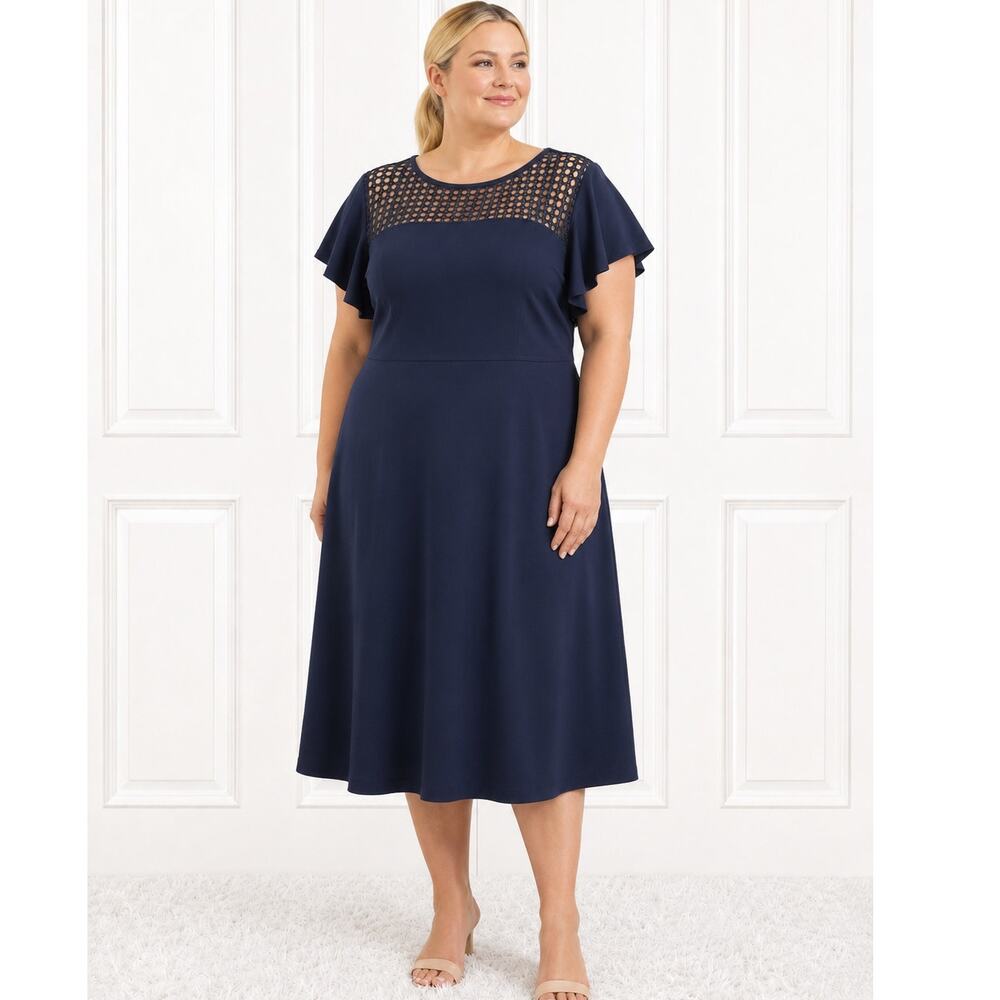 NWT Taylor Flutter Sleeve Navy Blue A-Line Dress